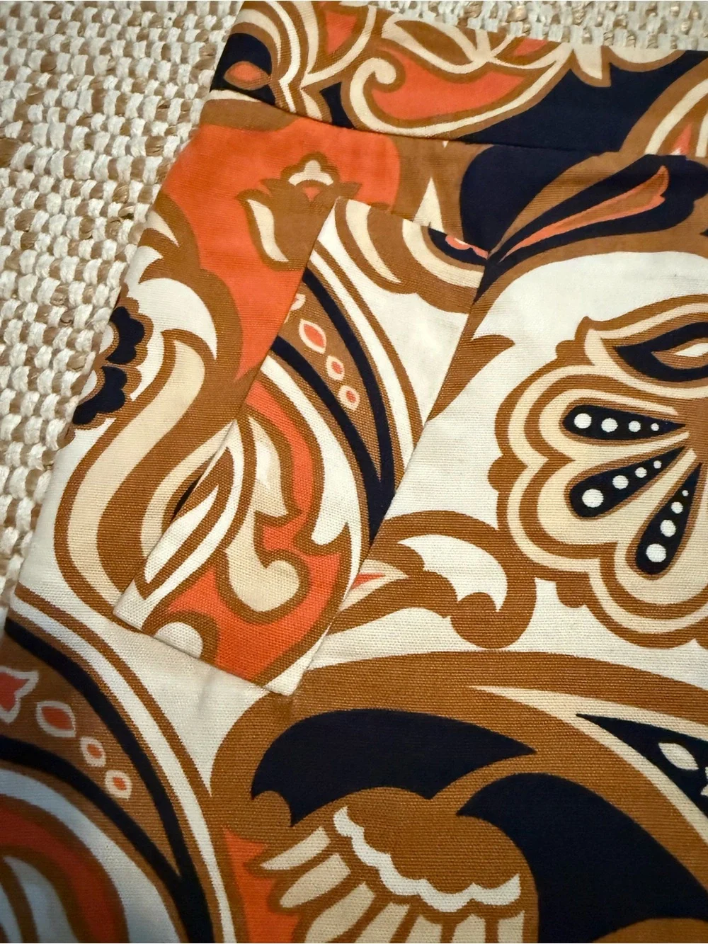 J. Crew Abstract Paisley Mini Skirt in Orange and Navy